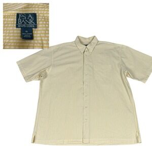 Jos A Bank Shirt Mens XL Yellow White Striped Button Up Stays Cool Cotton Summer